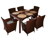 Обеденный стол и кресла из ротанга "Ницца", коричневый и бежевый цвет, 8 стульев