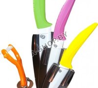 Набор керамических ножей в подставке, 3 ножа + овощечистка (цветные ручки) "MC-16"